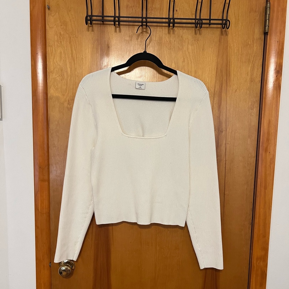 Abercrombie and Fitch square neck cropped cream sweater